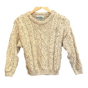 Vintage Aran Crafts Ireland Wool Cable Knit Sweater Oatmeal Fisherman Preppy
